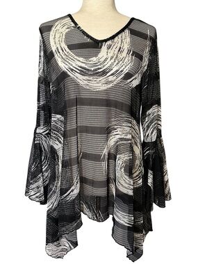 Dor Dor Couture Mesh Tunic Top Bell Sleeve Avant Garde Lagenlook Artsy Mesh L